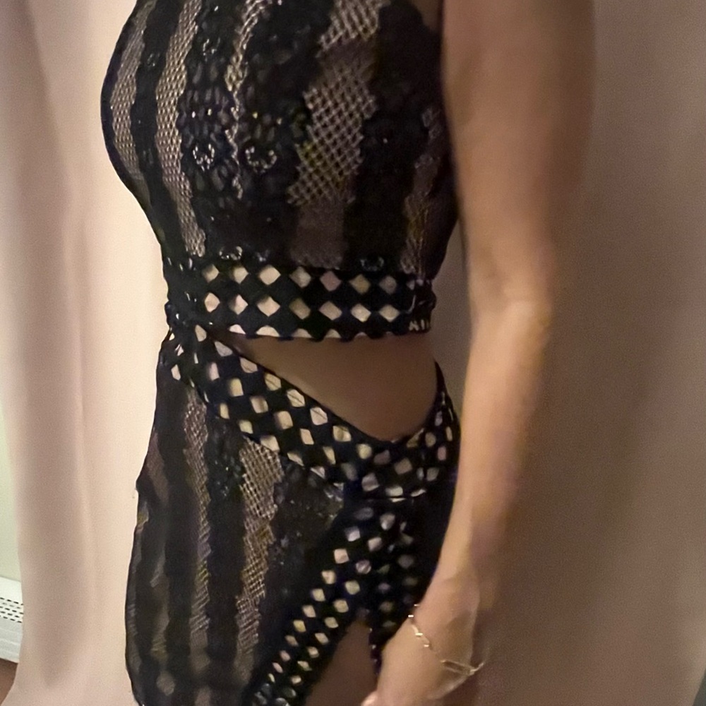 NBD, high slit, midi pink dress